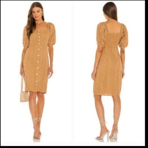 Cleobella Dresses & Skirts - Cleobella Demi Organic Cotton Tan Eyelet Shell Button Dress Size Small